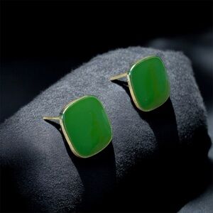 Green Square Stud Earrings